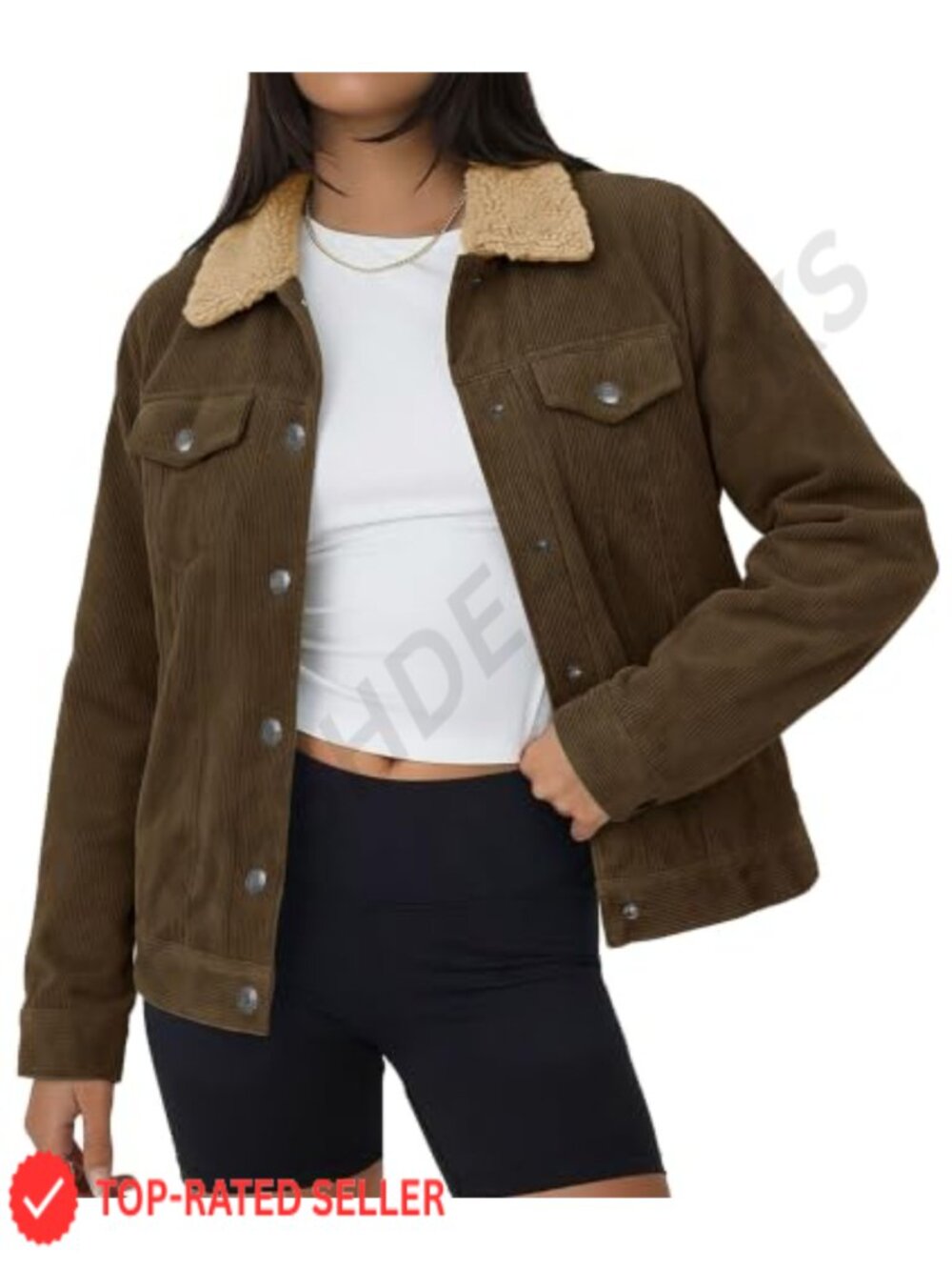 Womens Corduroy Sherpa Lined Jacket Fleece Button Down Coat